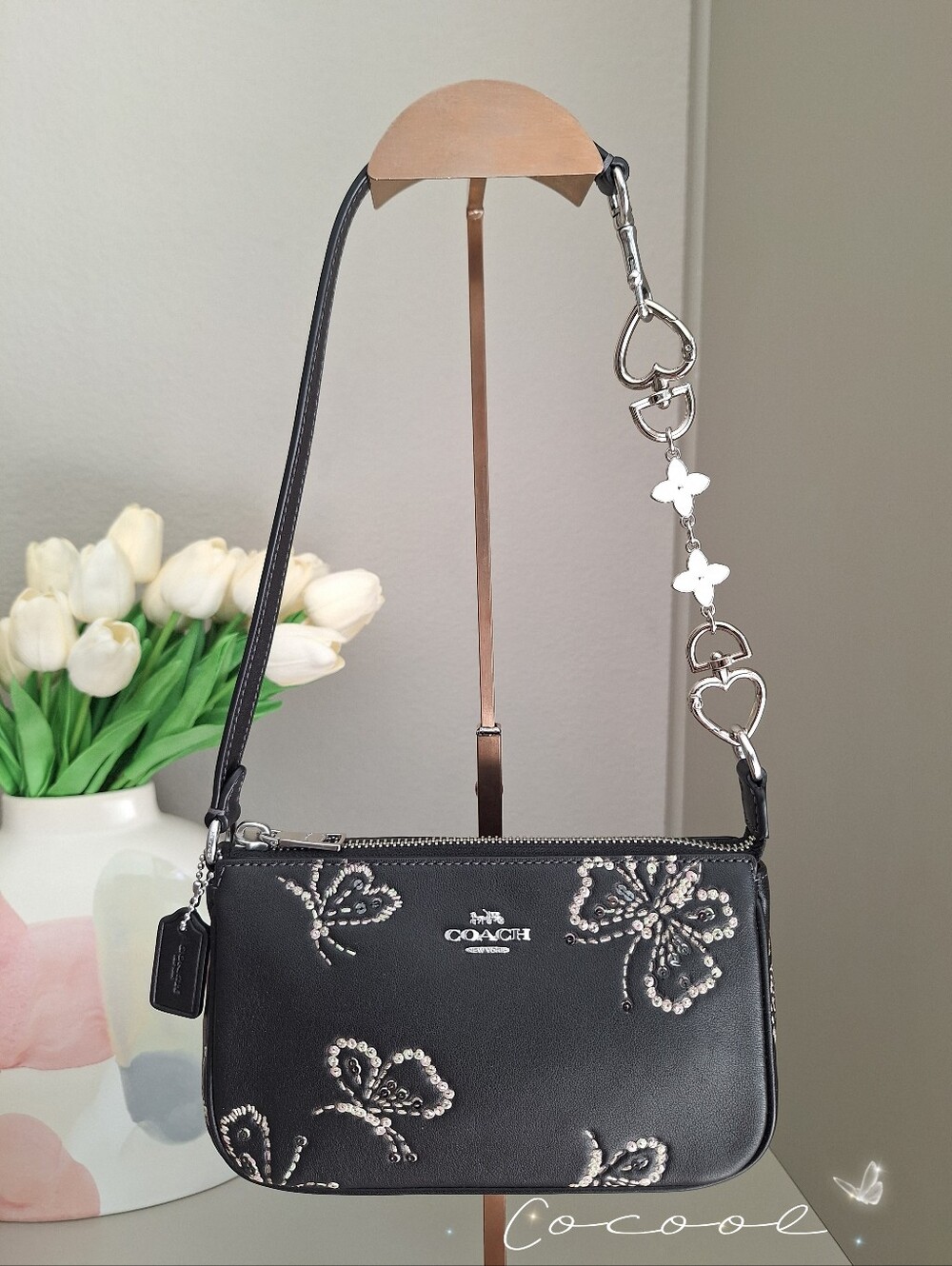 NWT Coach Nolita 19 With Sparkly Butterfly Print CCF58 Silver Black Multi